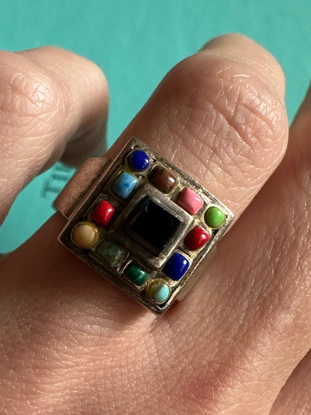Vintage Sterling Square Semi Precious Stone Ring Size 5